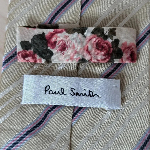 🇬🇧PAUL  SMITH silk tie, cream with blue lines - Picture 6 of 8